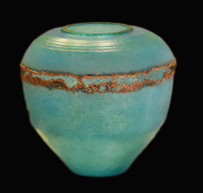 Image of Light Aqua and Emerald Vessel by Deanna Clayton