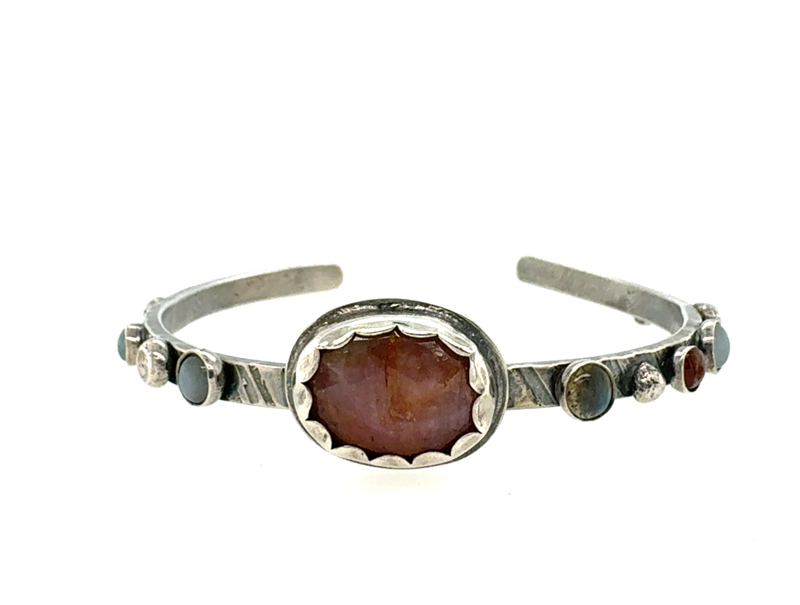 Image of Cuff Bracelet - SS Saphire Bezel Set Accents of Moonstone, Sunstone, Labradorite by Olga Ganoudis