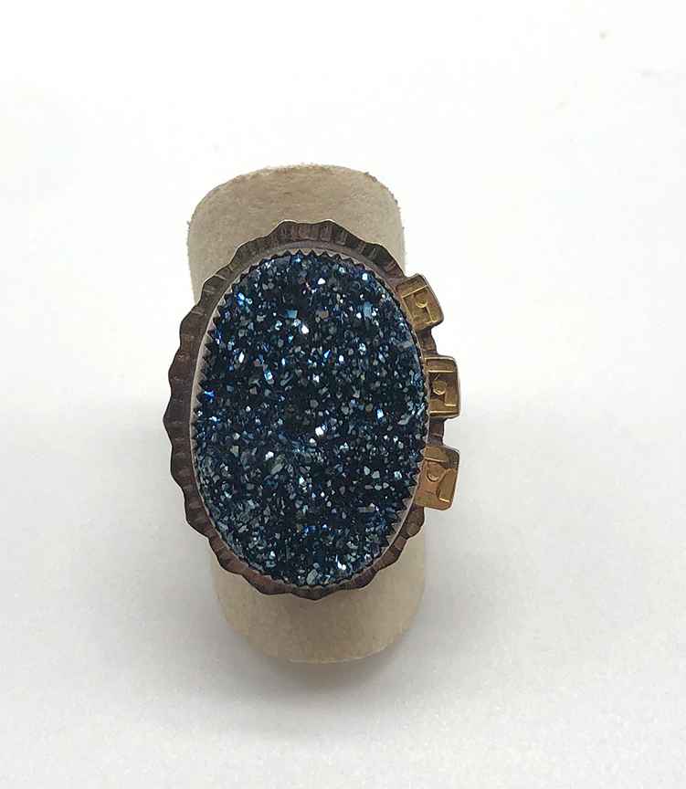 Image 1 for Sterling, 22k Gold and Blue Druzy Ring Size 9 Sterling, 22k Gold and Blue Druzy Ring Size 9