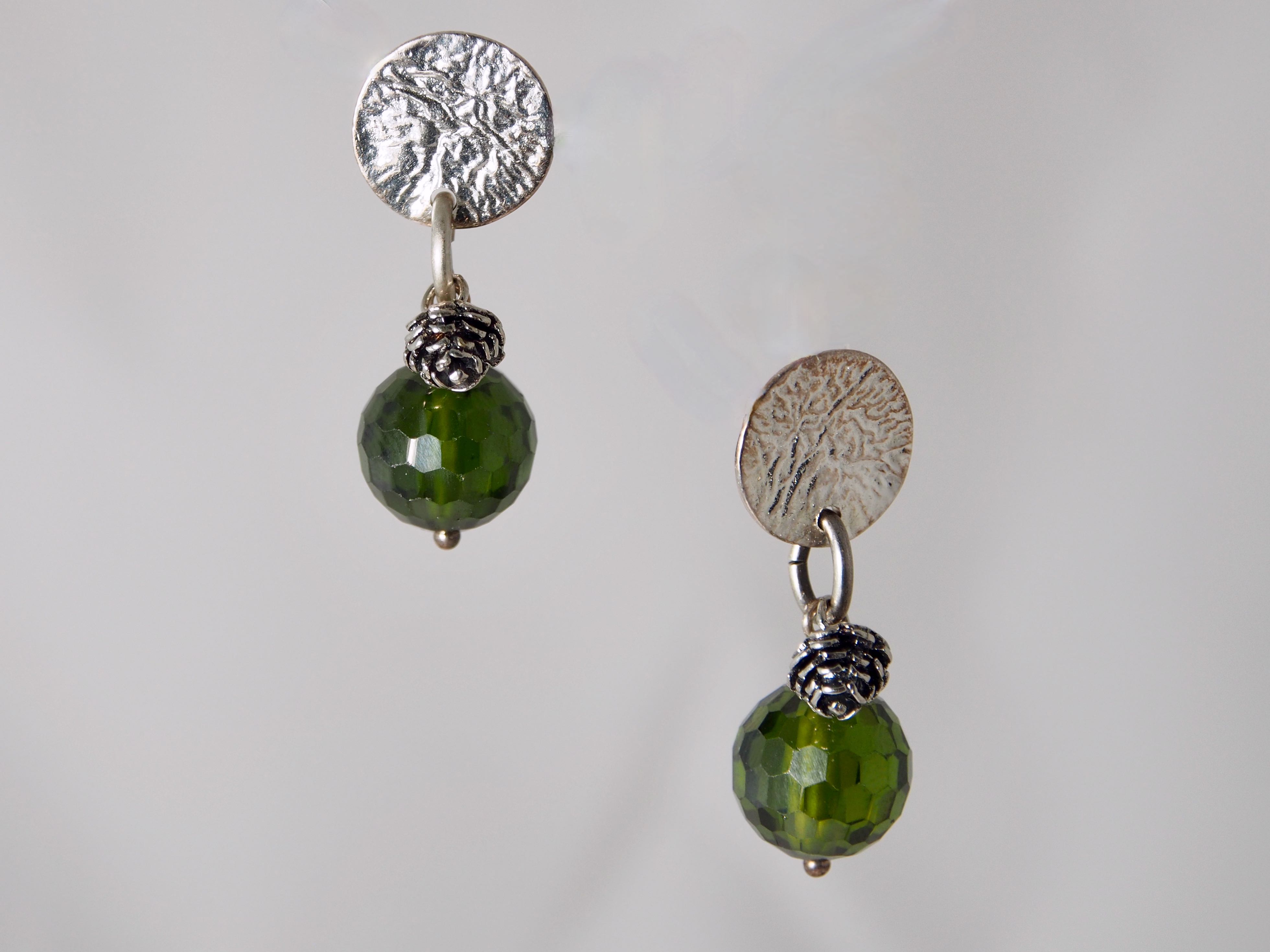 Pine Forest Sterling/Faceted Green Glass Earrings