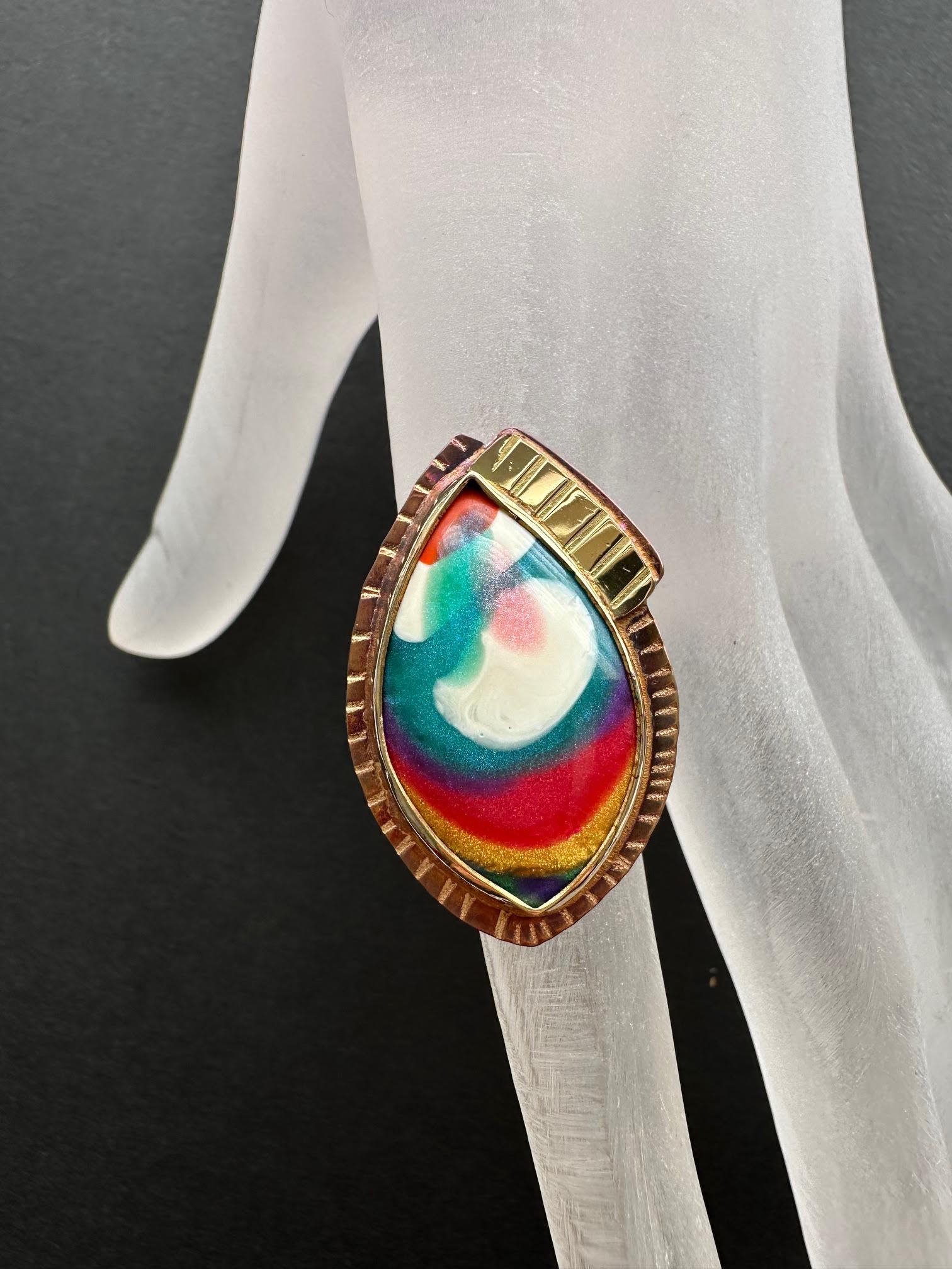 Image 3 for Sterling Silver, Fine Silver Bezel, 18k Gold, and Surfite Ring, Size 7