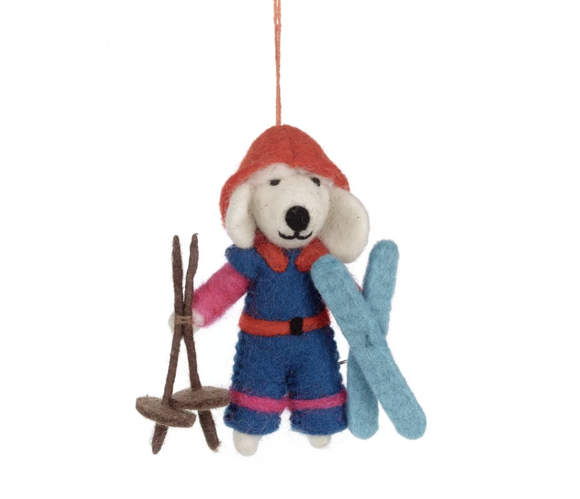Image of Porscha the Skiing Poodle - Handmade Felt Ornament by  Felt So Good