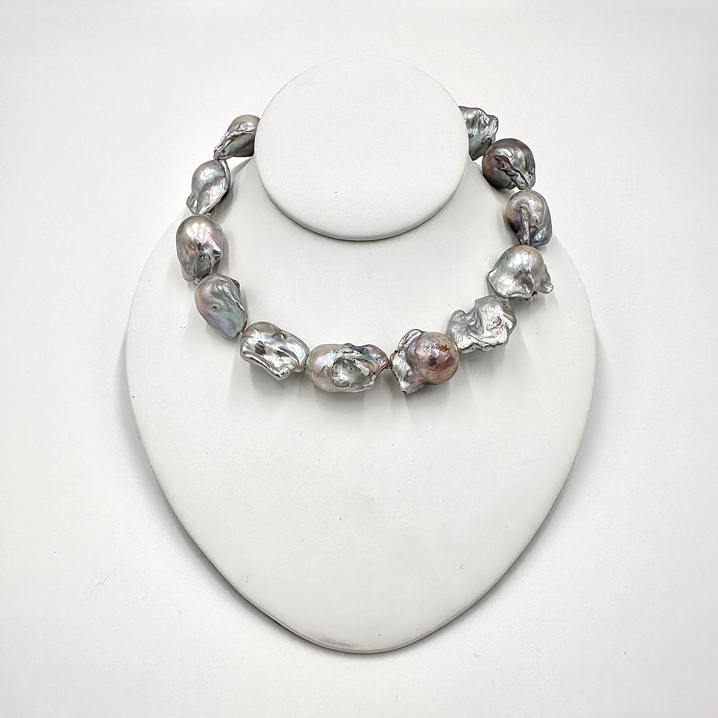 Image of Large Nucleated, Baroque, Silver Freshwater Pearls with Hand Cast Sterling Hooks by Marcia McDonough