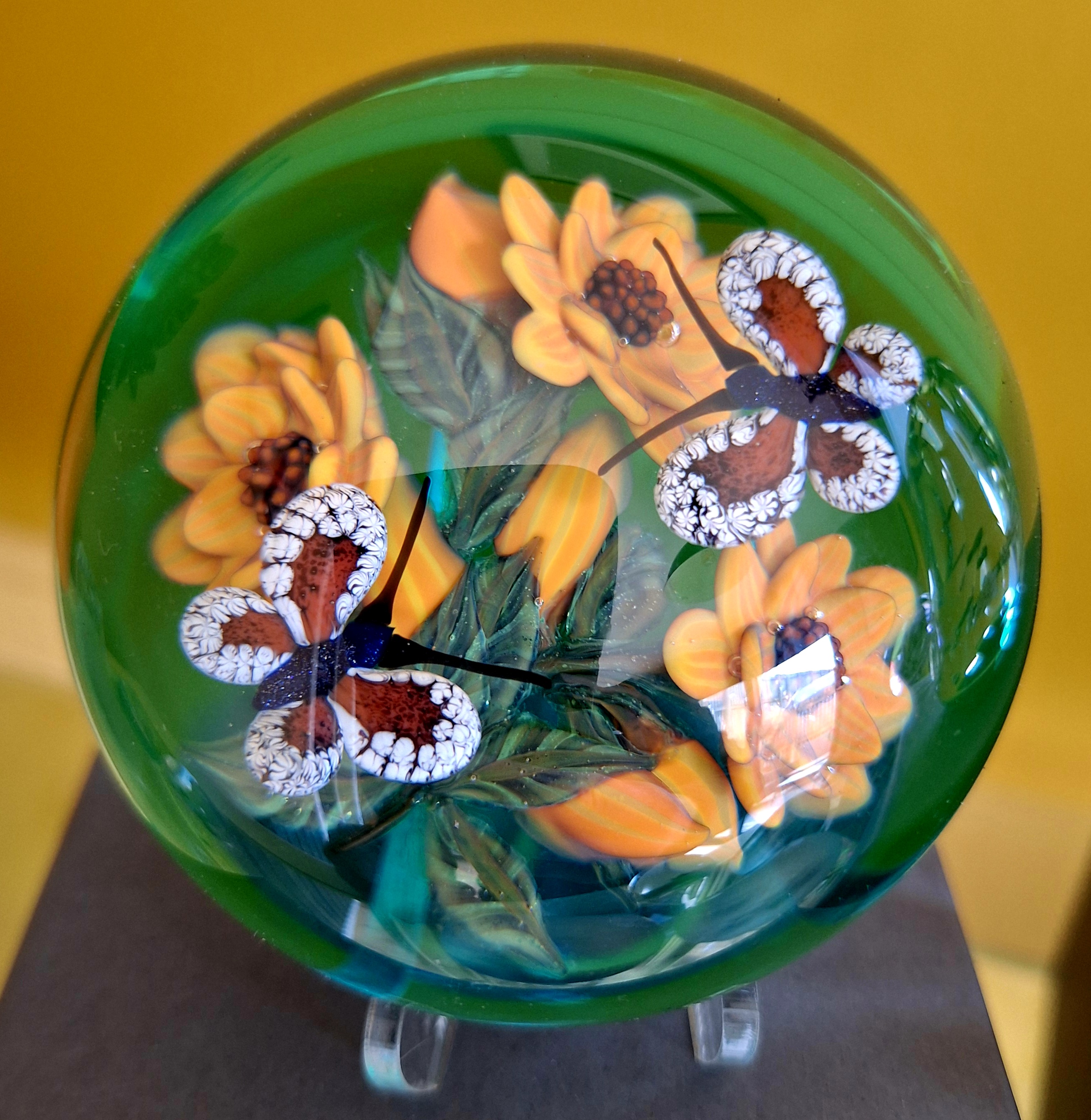 Image of Yellow Flowers and Butterflies on Jade by William Manson