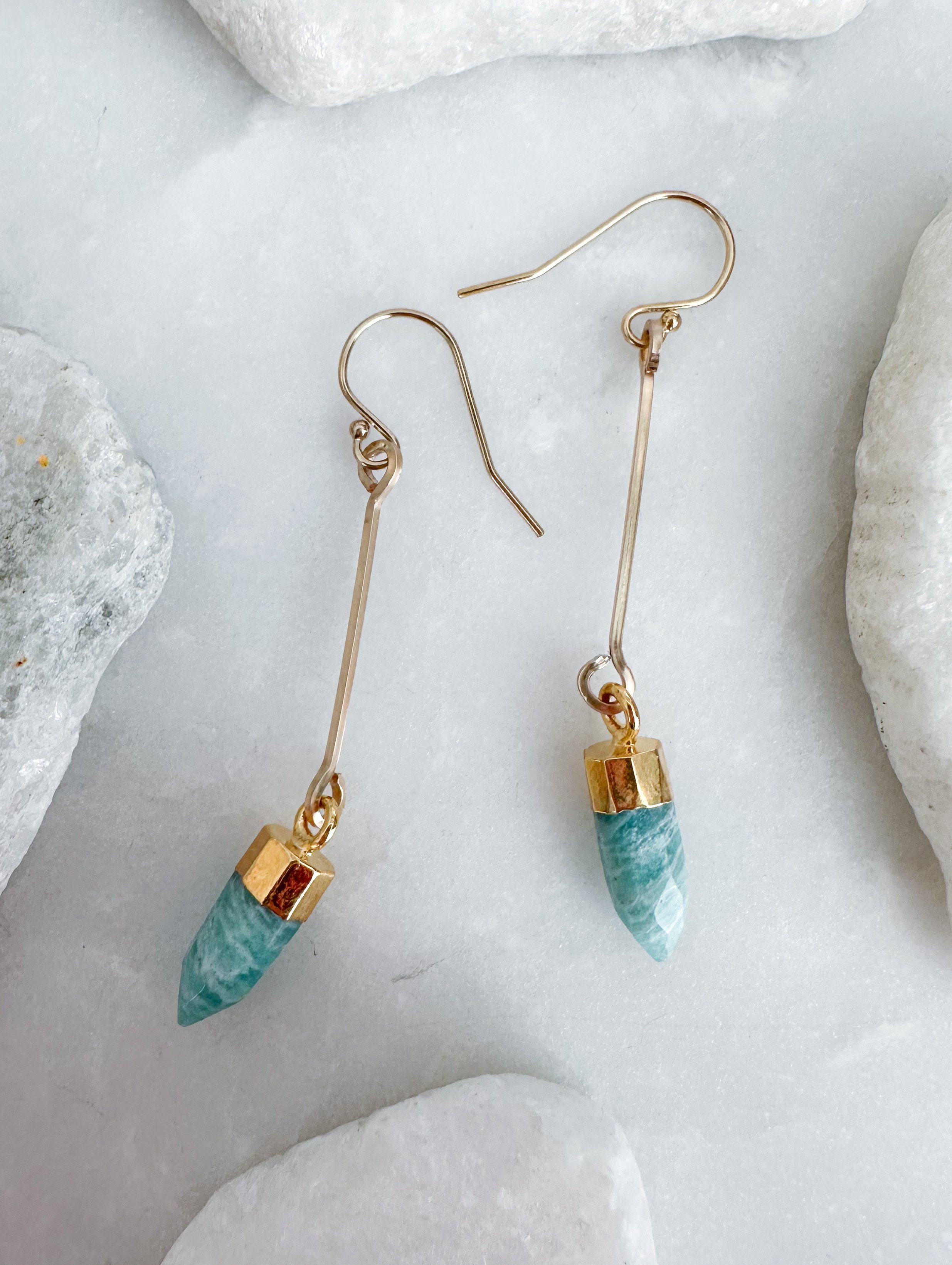 Image of Amazonite Bar Drop Earrings - 14k Gold Fill - Trunk Show by  RACH B Jewelry