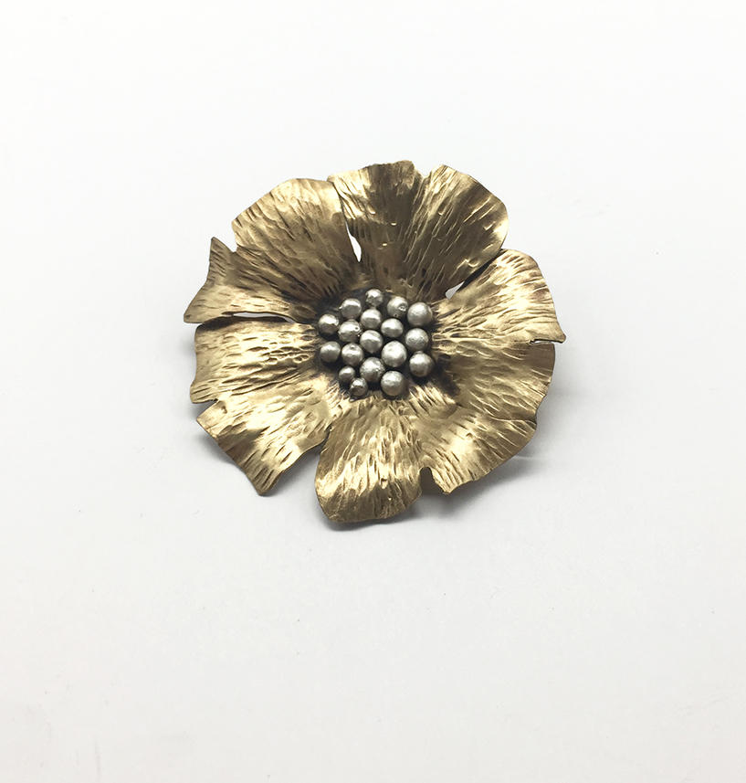 Large Brass Anemone with Pearls - Convertible Pin/Pendant