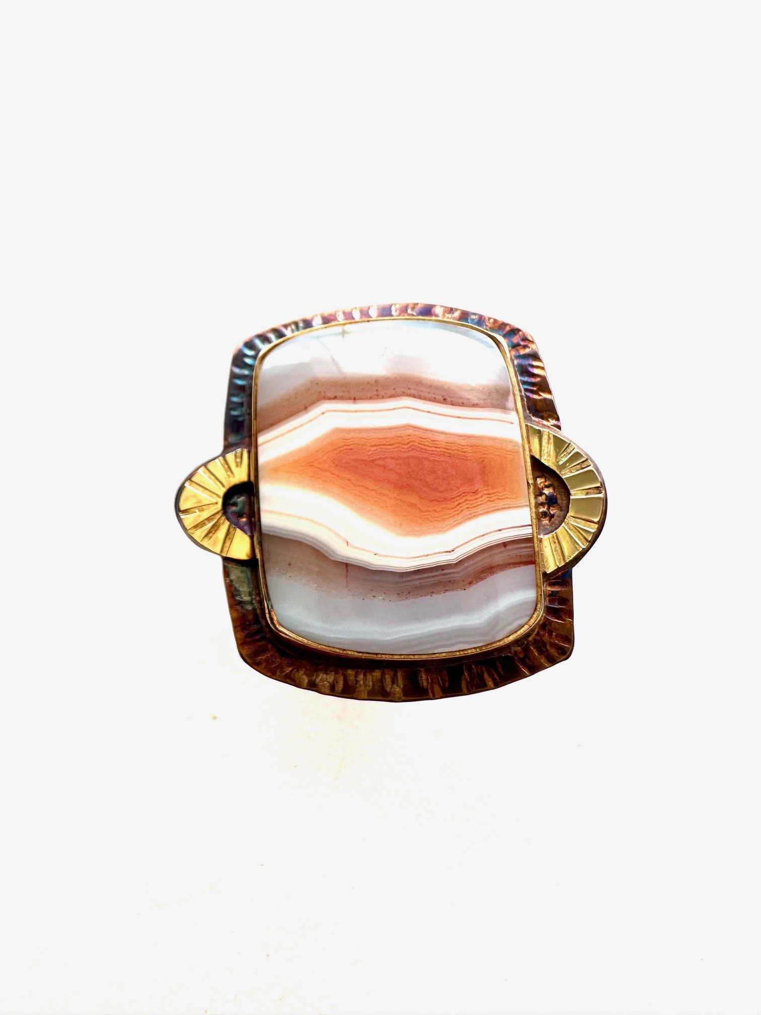 Image of Sterling Silver, Fine Silver Bezel, 18k Gold, and Malawi Agate Ring - Size 7 by Julie Shaw