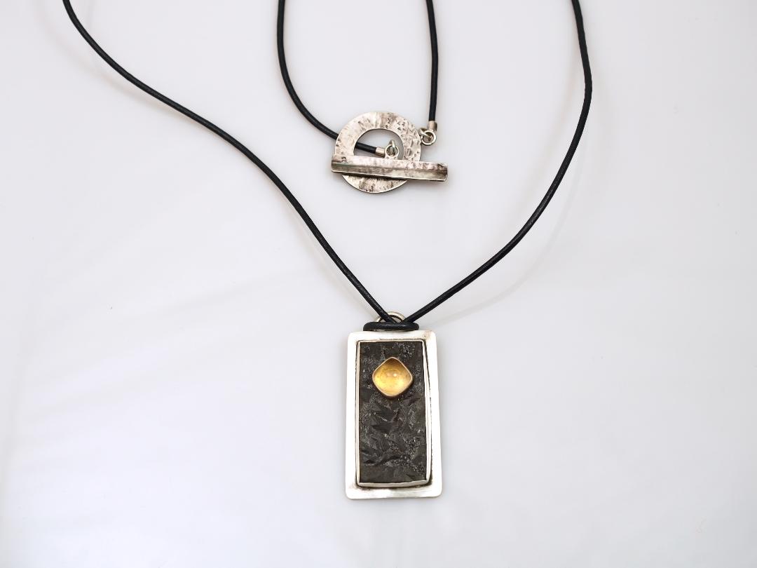 Image of Leather/ Citrine and Slate Necklace by Barbara Rand