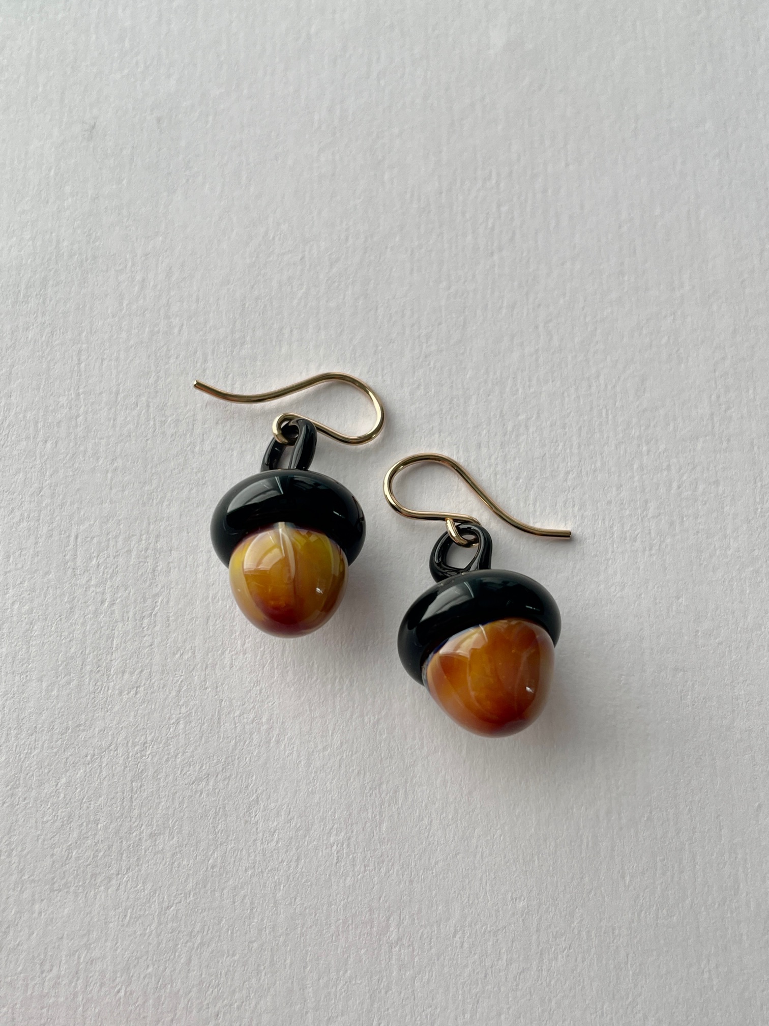 Acorn Earrings with Black Cap on Gold-Filled Wires