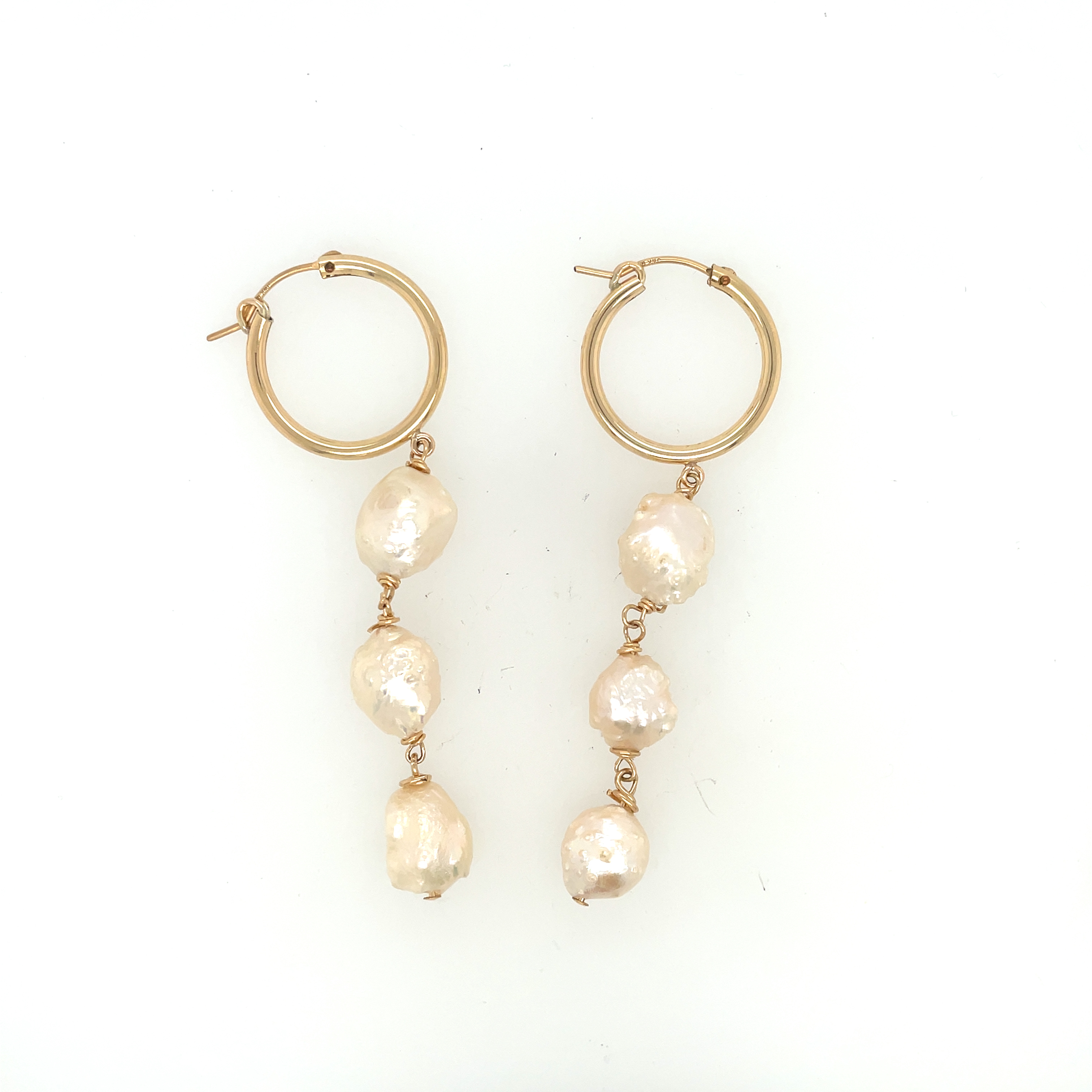 Large Gold, Druzy, and White Pearl Hoops