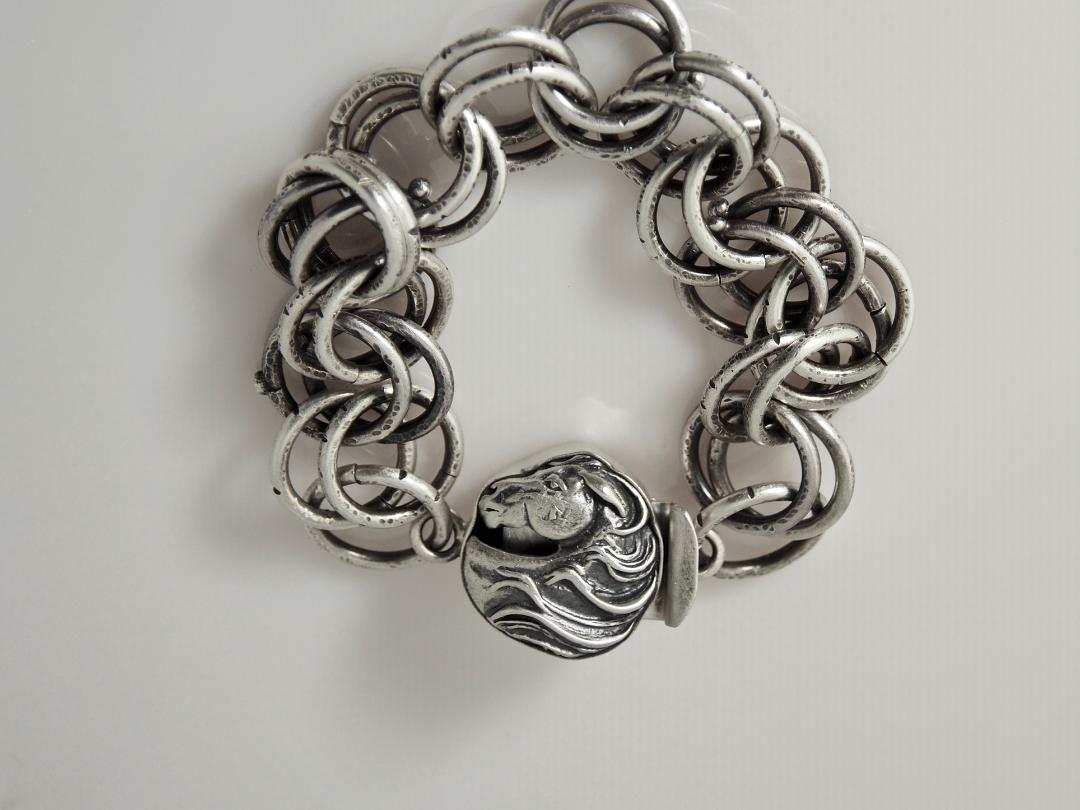 Wild West Bracelet in Sterling Silver Horse Clasp and Handmade Chain Links (size medium)