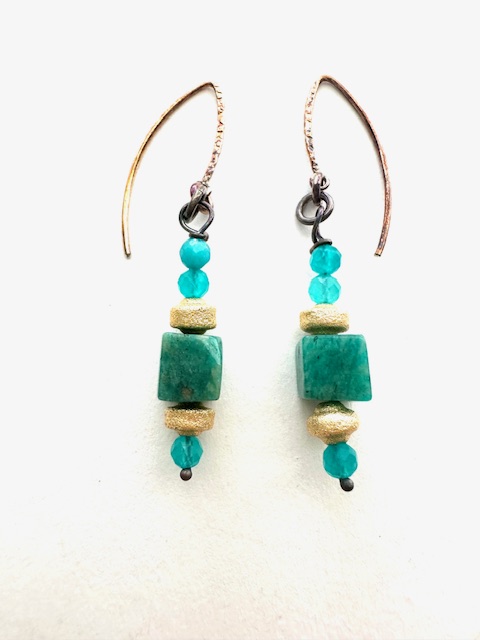 Image of Sterling Silver, Amazonite Beads, and Gold Plated Bead Earrings with French Hooks by Julie Shaw