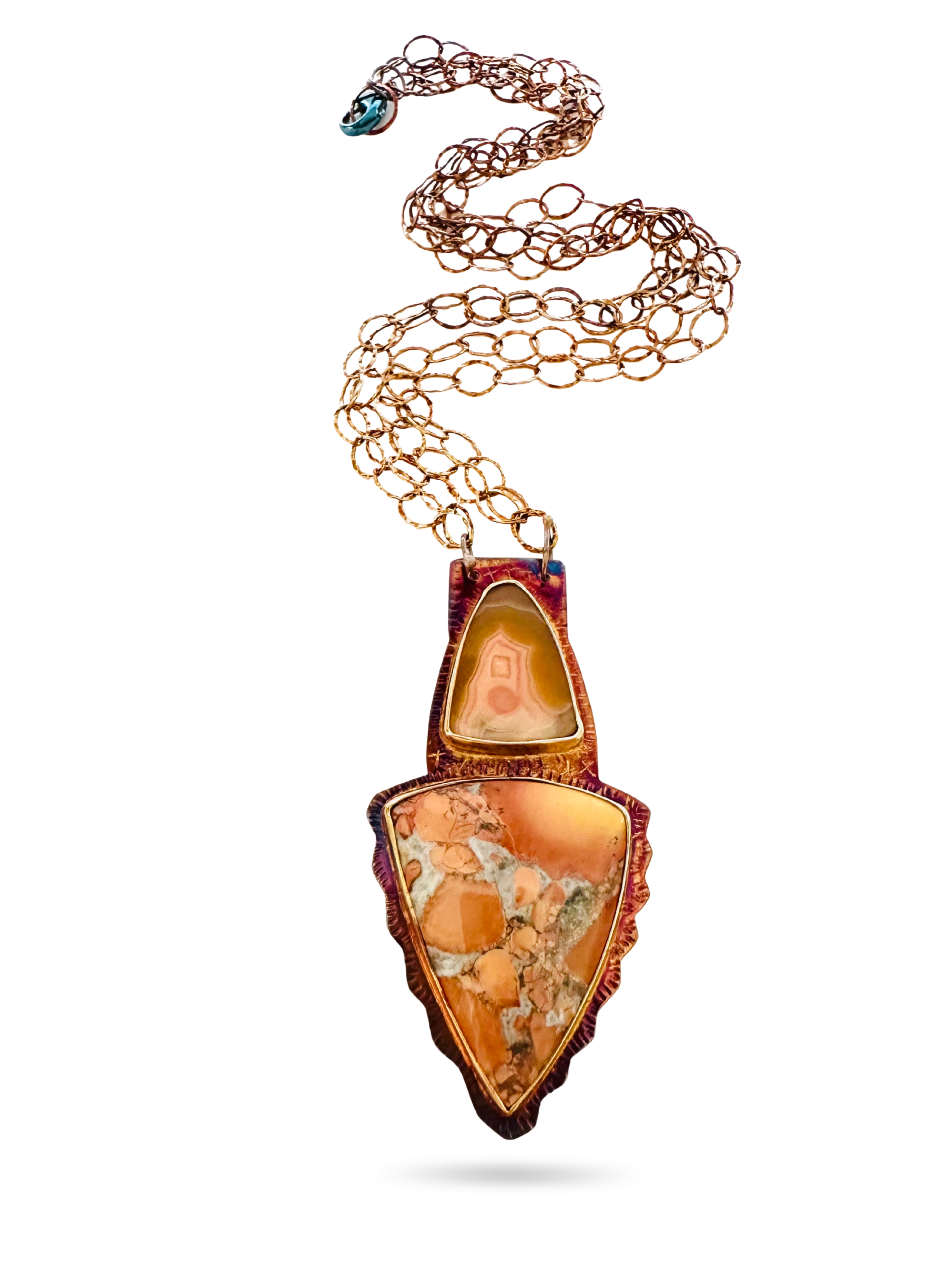 Image 2 for 8 Sterling Silver, Fine Silver Bezels, Malgao Jasper and Moctezuma Agate Necklace with Sterling Silver Chain and Lobster Clasp