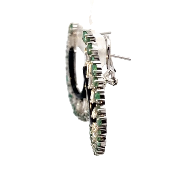 Image 2 for 18 Karat White Gold, Emerald, Agate, and Diamond Wreath Earrings
