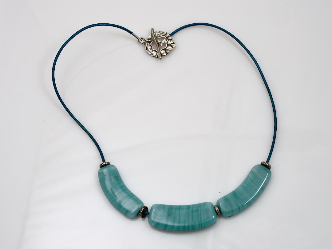Image of Blue Glass and Leather Necklace by Barbara Rand