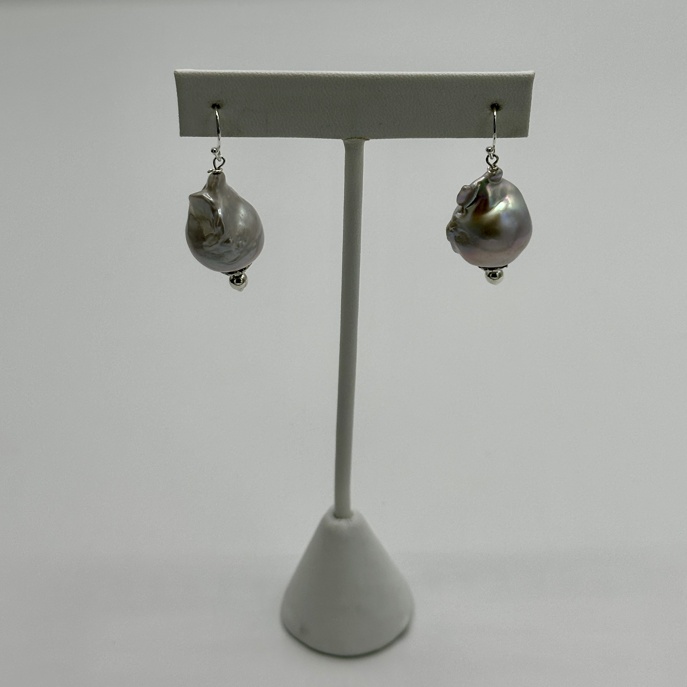 Jumbo White Baroque Freshwater Pearl Earrings, Sterling