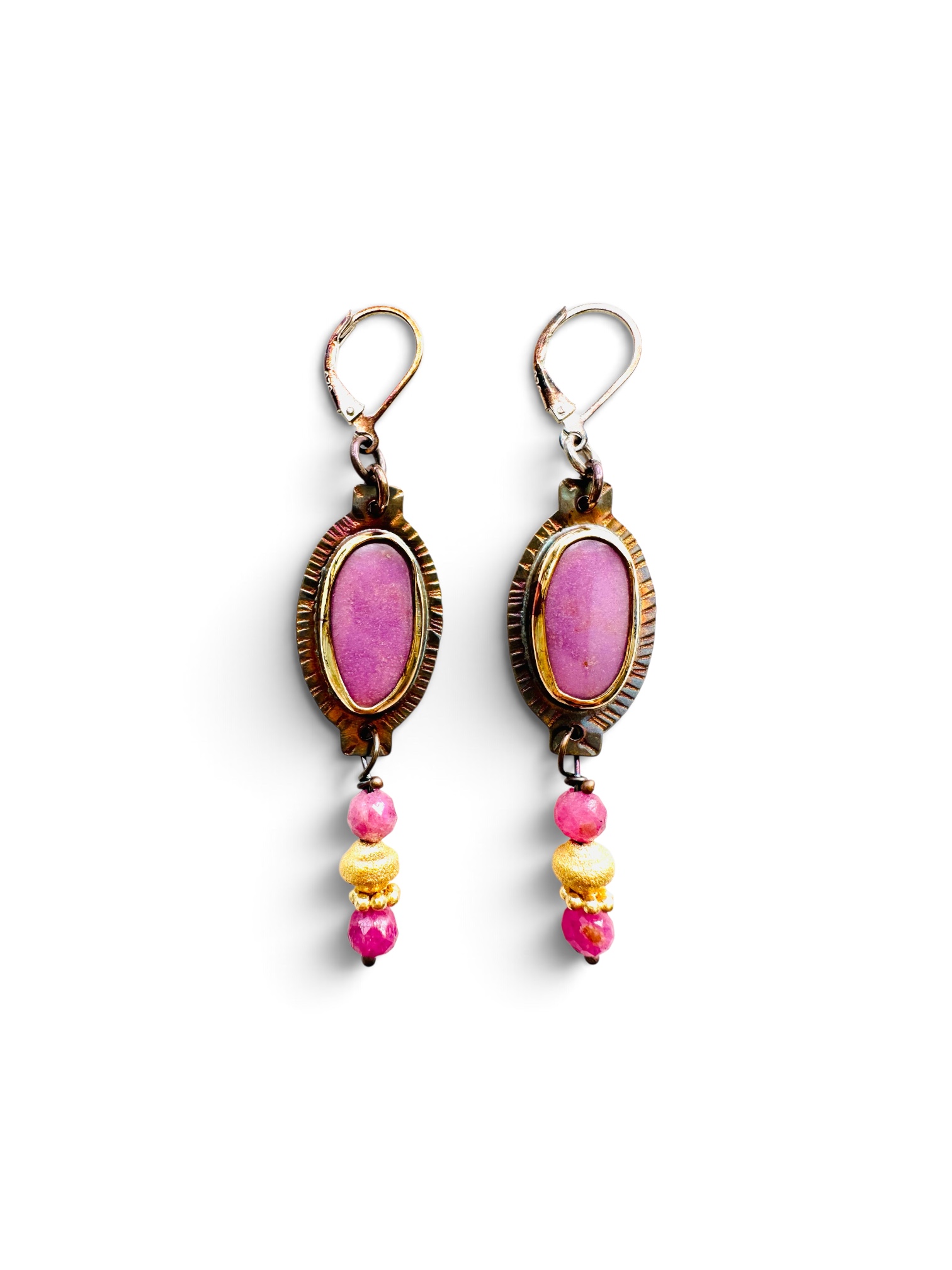 Image of 3 Sterling Silver, Fine Silver Bezels, and Phosphosiderite Earrings with Sterling Silver Lever Wires by  