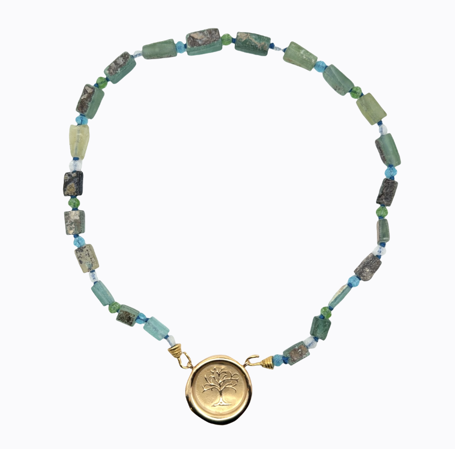 Image of Ancient Roman Glass Beads with Hand Cast Gold Bronze Hooks by Marcia McDonough