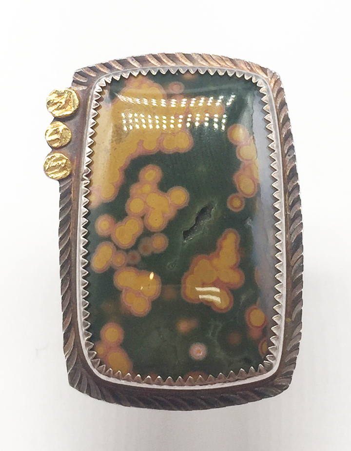 Image 1 for Ocean Jasper, Sterling and 22k Ring Size 8 Ocean Jasper, Sterling and 22k Ring Size 8