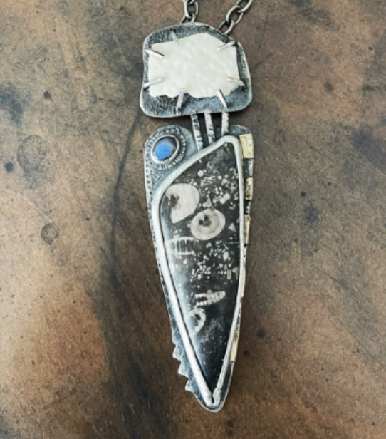 Image of Sculptural Statment Necklace with Fossilized Crinoid by Pam Sable