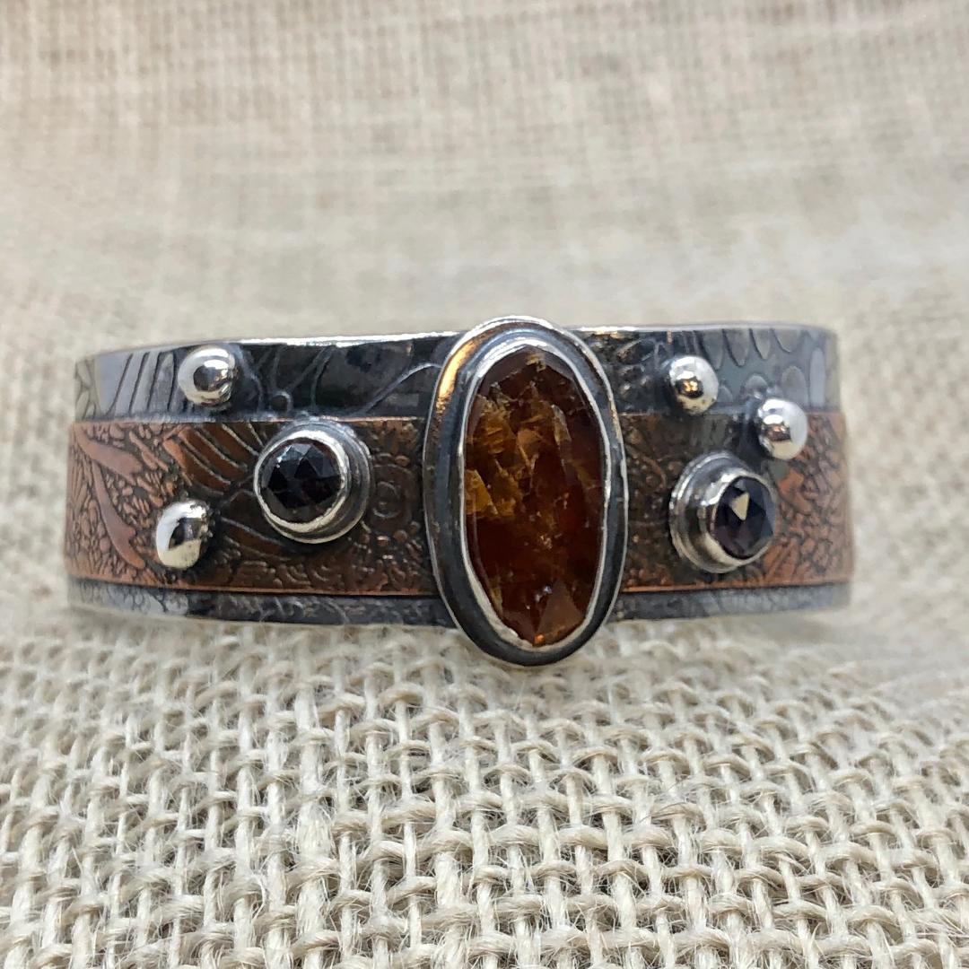 Brown Garnet and Spinal Gemstones  in Sterling Silver and Copper  - Cuff Collection