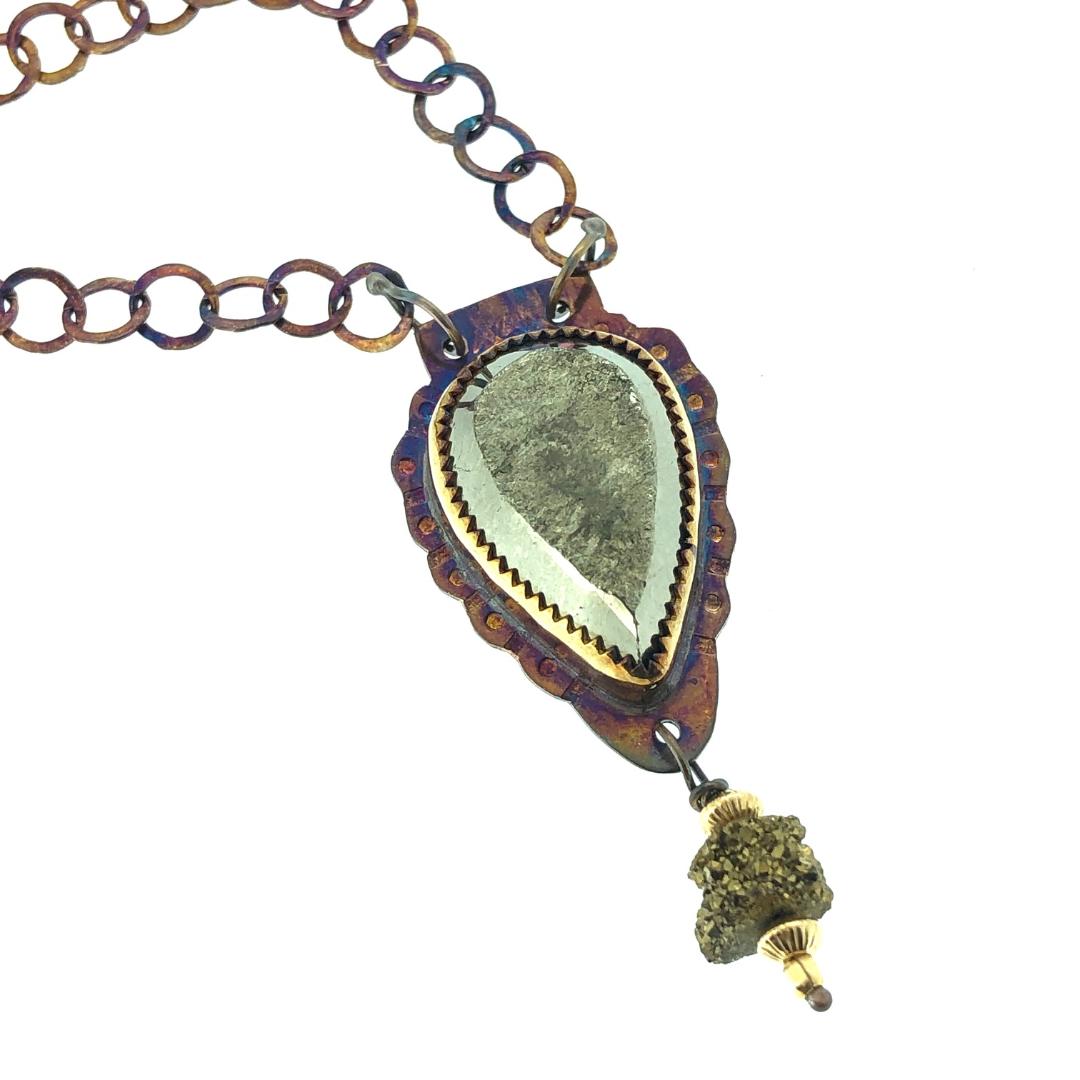 Image 1 for Natural Surface Pyrite with Stalactite Slice Druzy Bead Necklace 19 Natural Surface Pyrite with Stalactite Slice Druzy Bead Necklace 19