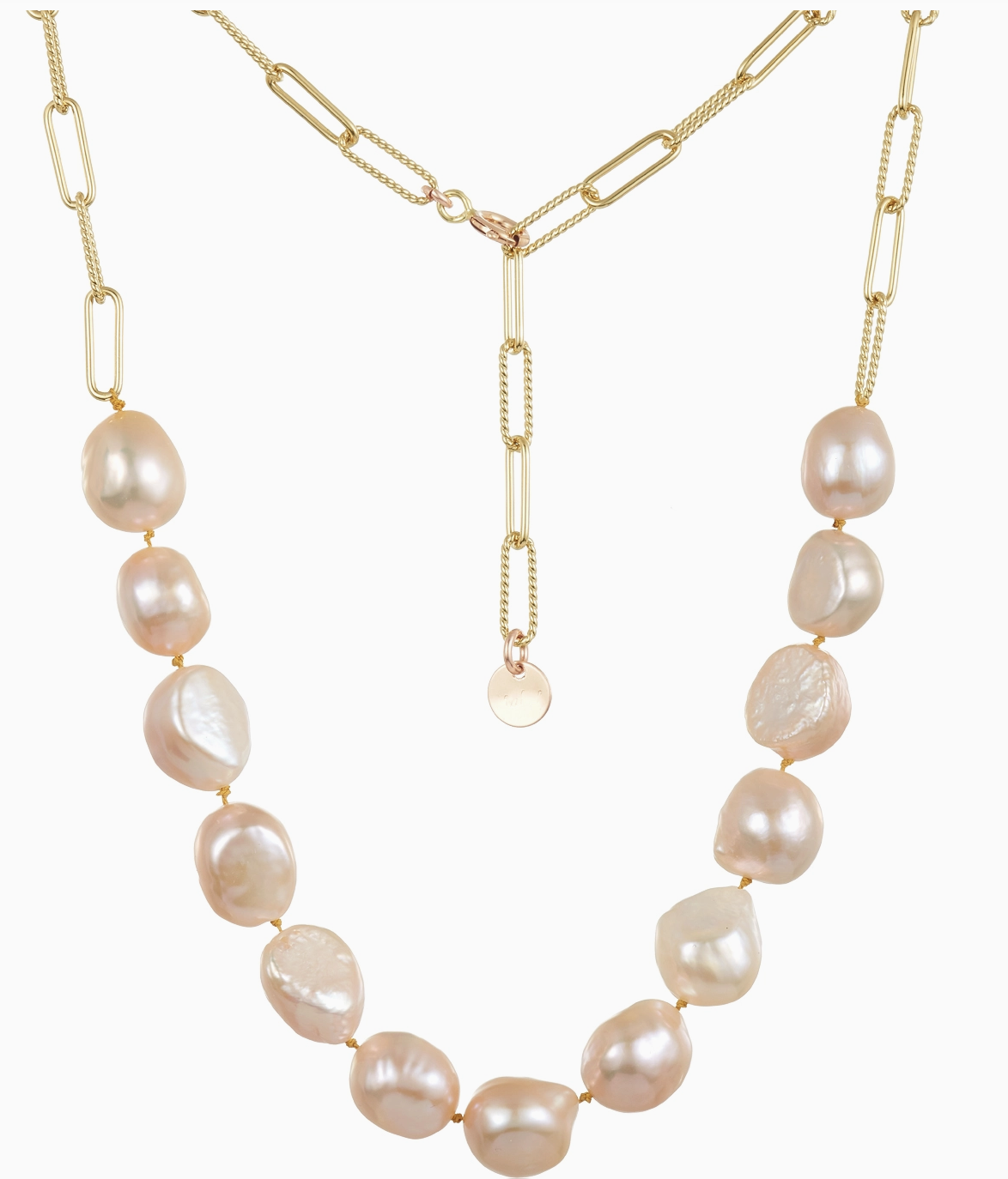 Image of Allura Paperclip Chain Necklace, Pink Pearl by Mabel Chong