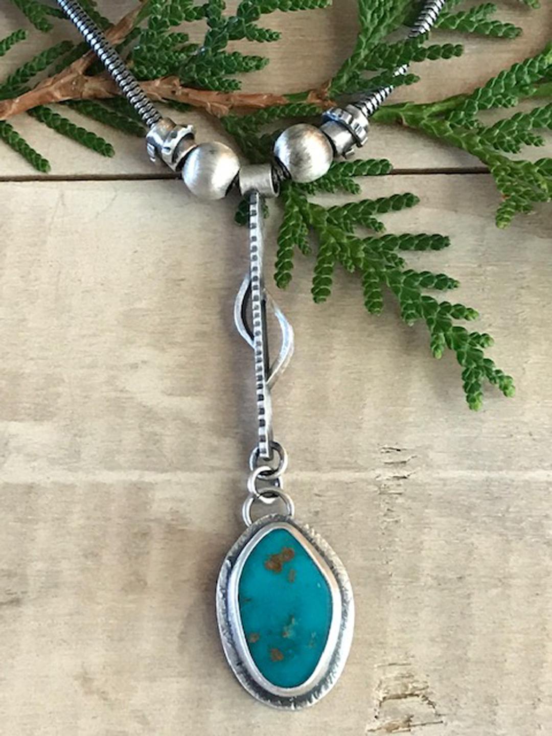 Stick Drop Necklace in Sterling Silver and Turquoise