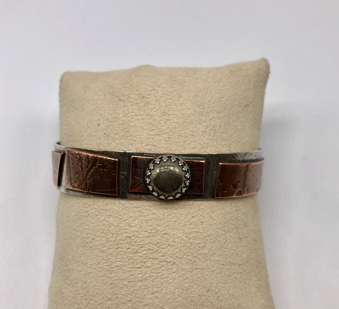 Narrow Sterling and Copper Cuff with Pyrite