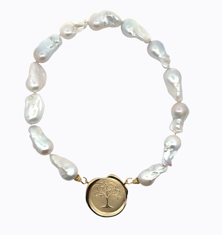 Image of Large Baroque Freshwater Super Drop White Pearls on Hand Cast Gold Bronze Hooks by Marcia McDonough