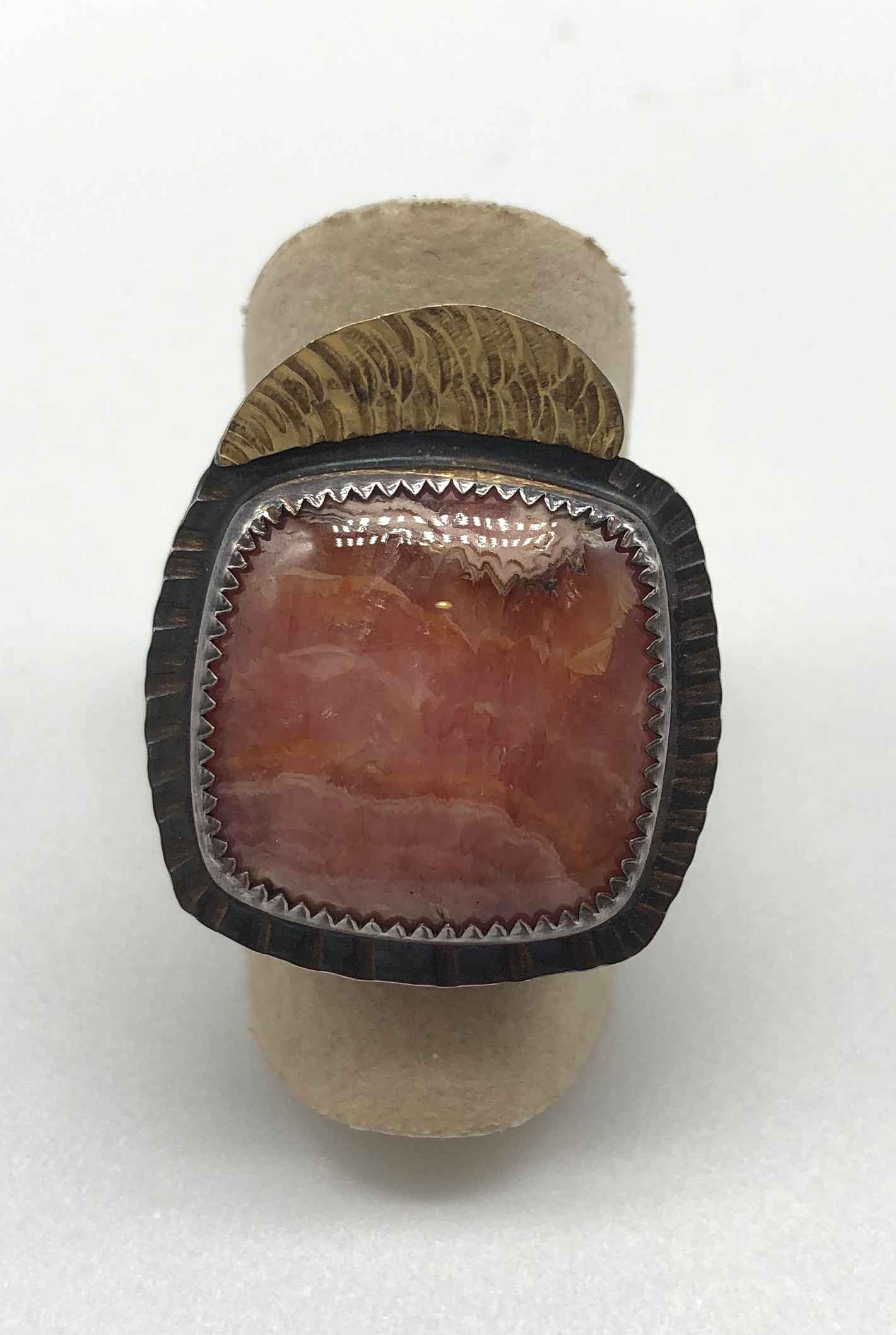Image 1 for Sterling, 22k Gold and Rhodocrosite Ring - Size 7 1/2 Sterling, 22k Gold and Rhodocrosite Ring - Size 7 1/2