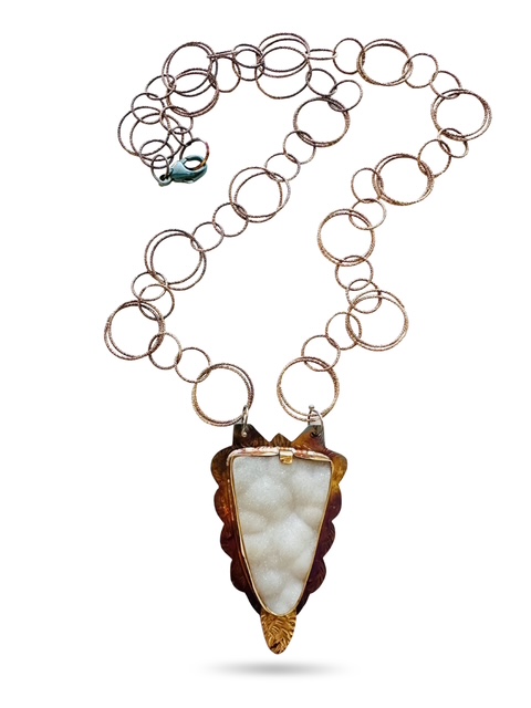 Image 4 for 5 Sterling Silver, Fine Silver Bezel, 22k Gold, and Quartz Druzy Necklace with Sterling Silver Chain