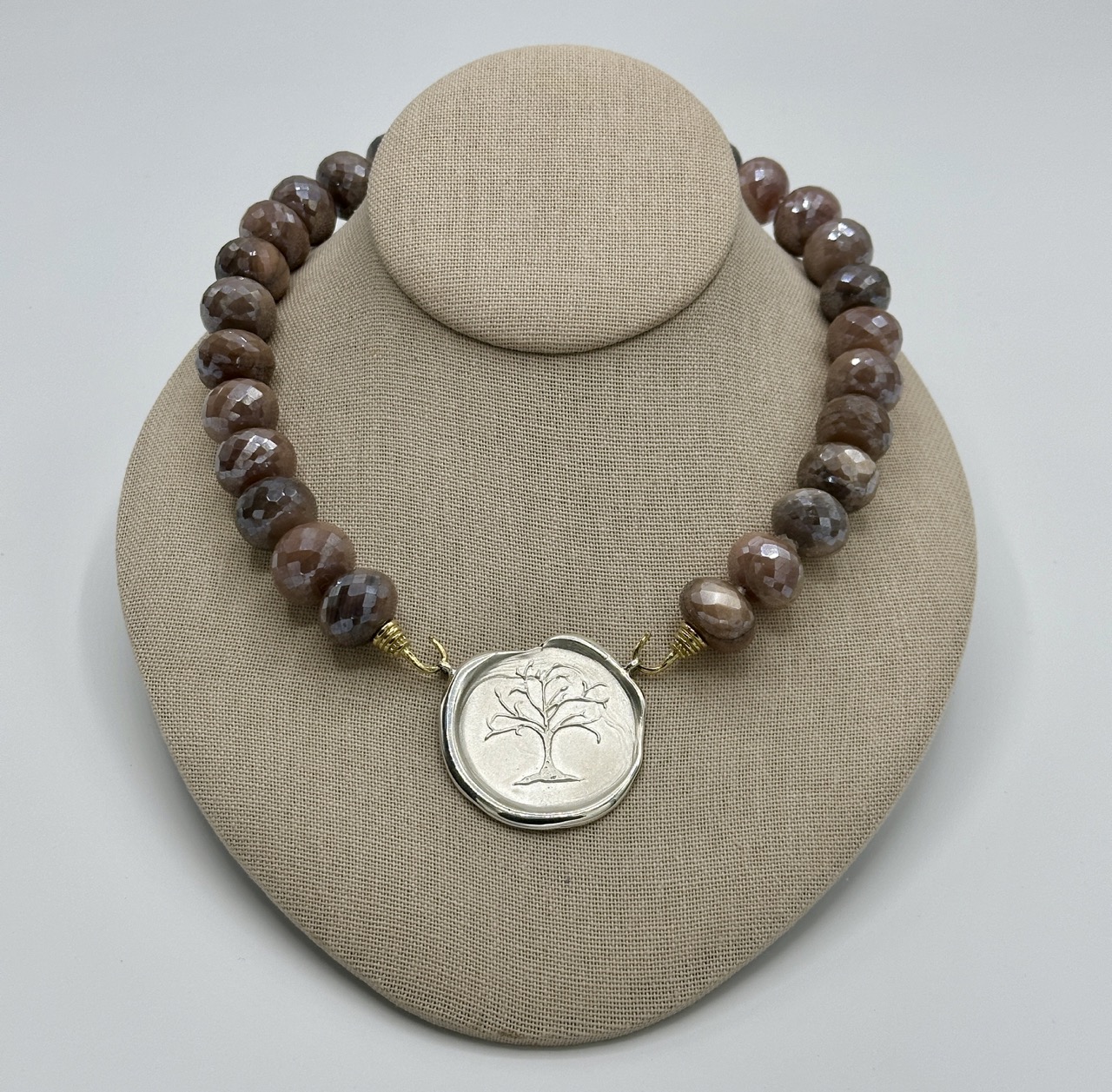 Large 15 mm Mystic Moonstone Rondell Beads on Hand Cast Brass Hooks