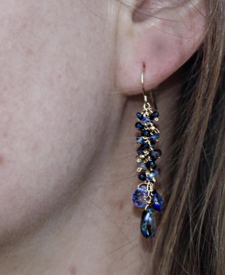 Long Petite Cluster Earrings, Sapphire