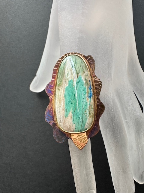 Image 4 for 2 Sterling Silver, Fine Silver Bezel, 18k Gold, and Colla Wood Ring - Size 7.5
