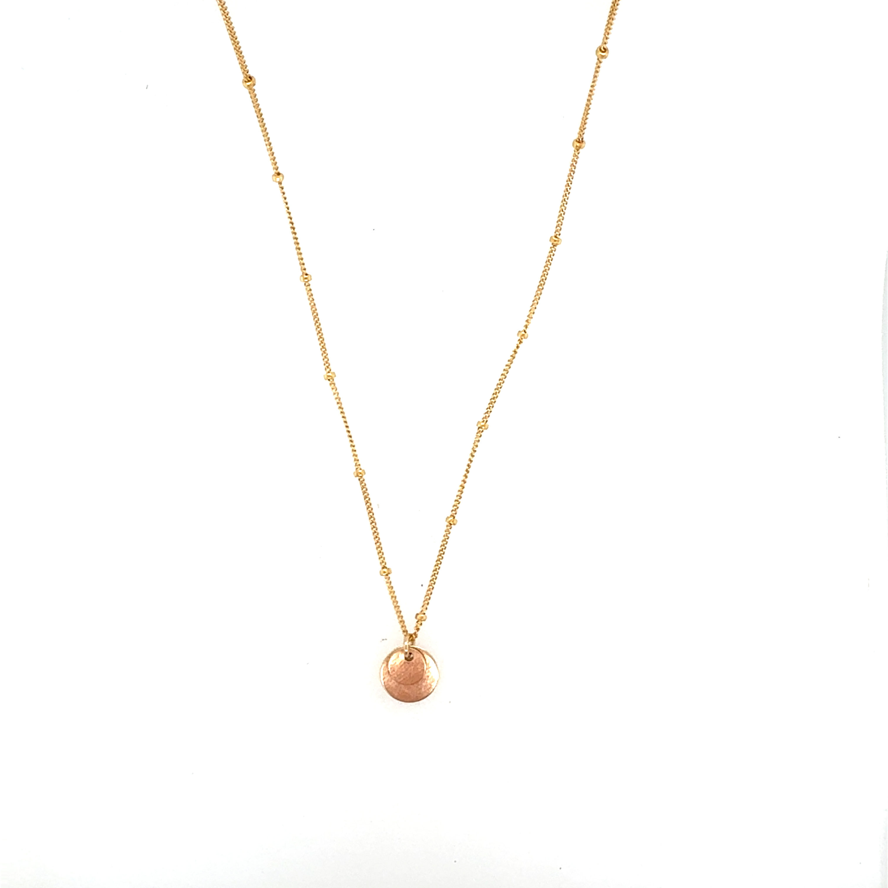 Image of Double Coin Stack Charm on Beaded Chain Necklace, 14k Gold Fill by  RACH B Jewelry