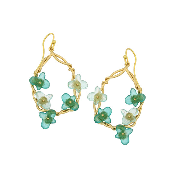 Image of Hydrangea Oval Loop Wire Earrings in Teal and Ice by Michael Vincent Michaud