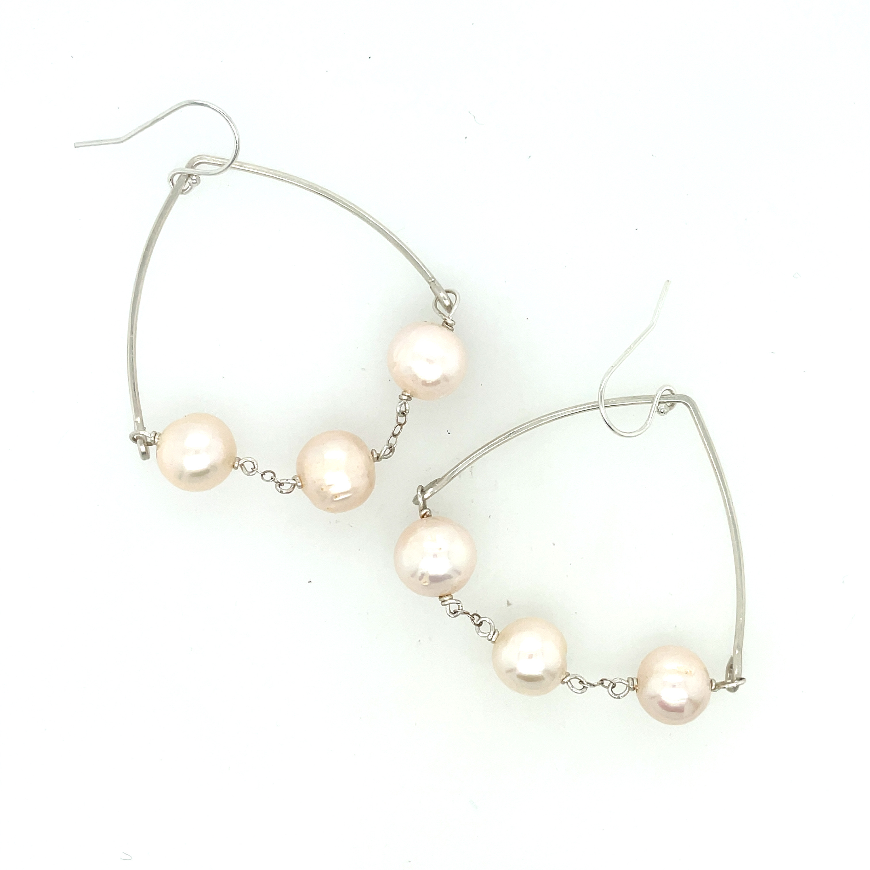 Fan Drape Pearl Chain Earrings, Sterling