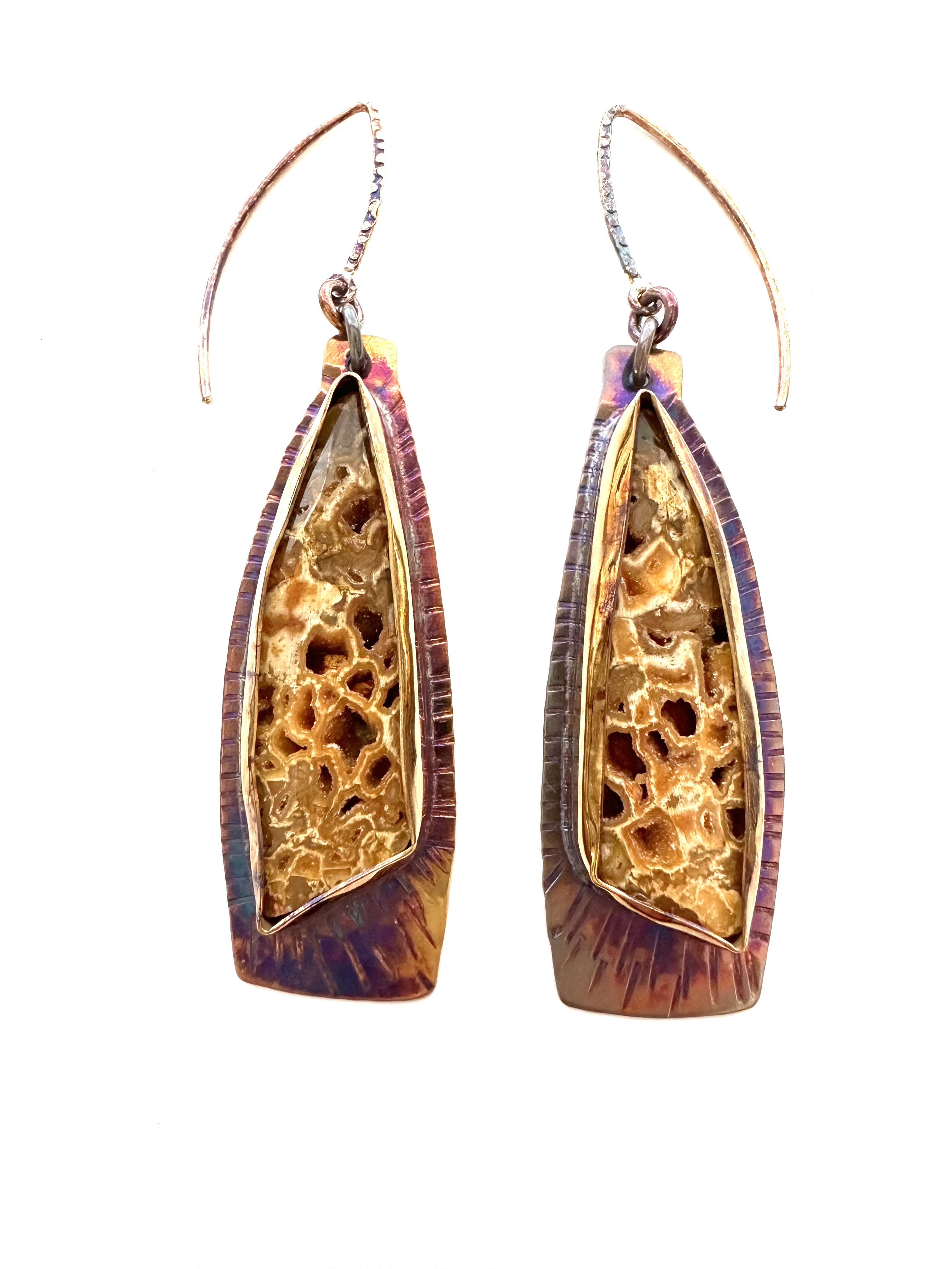 Image of Sterling Silver, Fine Silver Bezels, and Crazy Lace Agate Earrings with French Hooks by Julie Shaw
