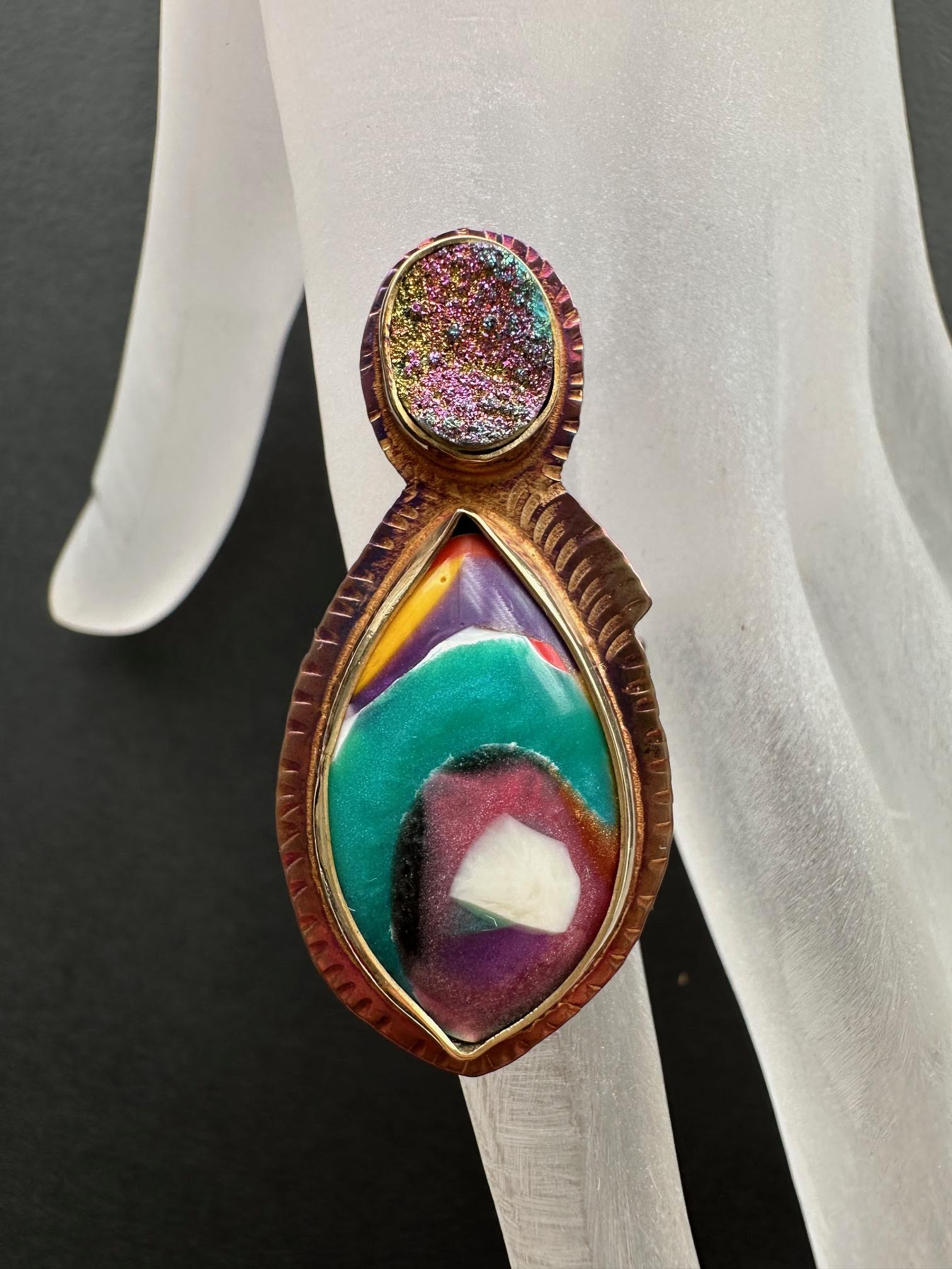 Image 3 for Sterling Silver, Fine Silver Bezels, Surfite, and Pyrite Druzy Ring, Size 7