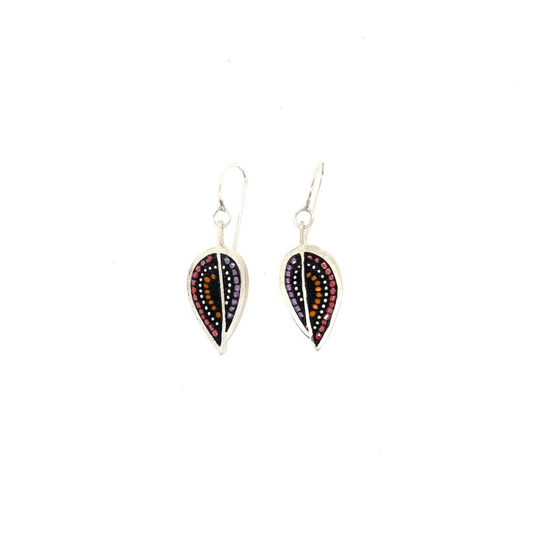 Small Leaf Red Beaded Earrings