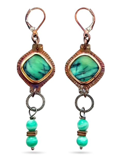 Image of West Java Opal Wood Earrings with Amazonite Beads by Julie Shaw