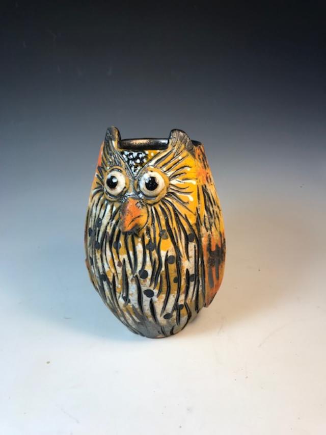 Orange Owl Vase