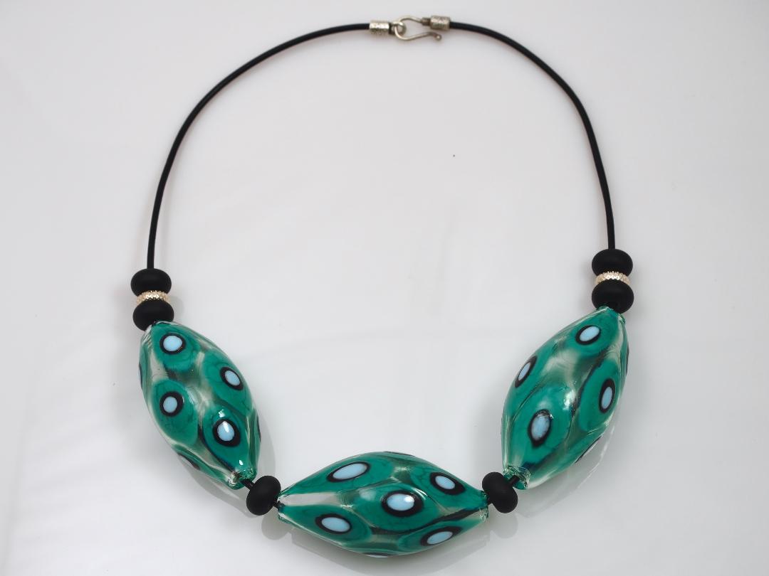 Image of Green and White Blown Glass Necklace by Barbara Rand