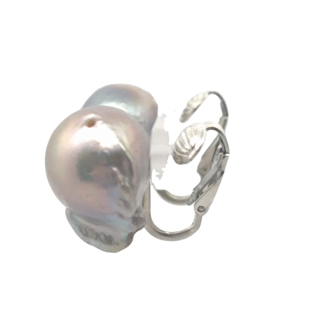 Image 2 for Baroque Silver Jumbo Freshwater Clip on Earrings