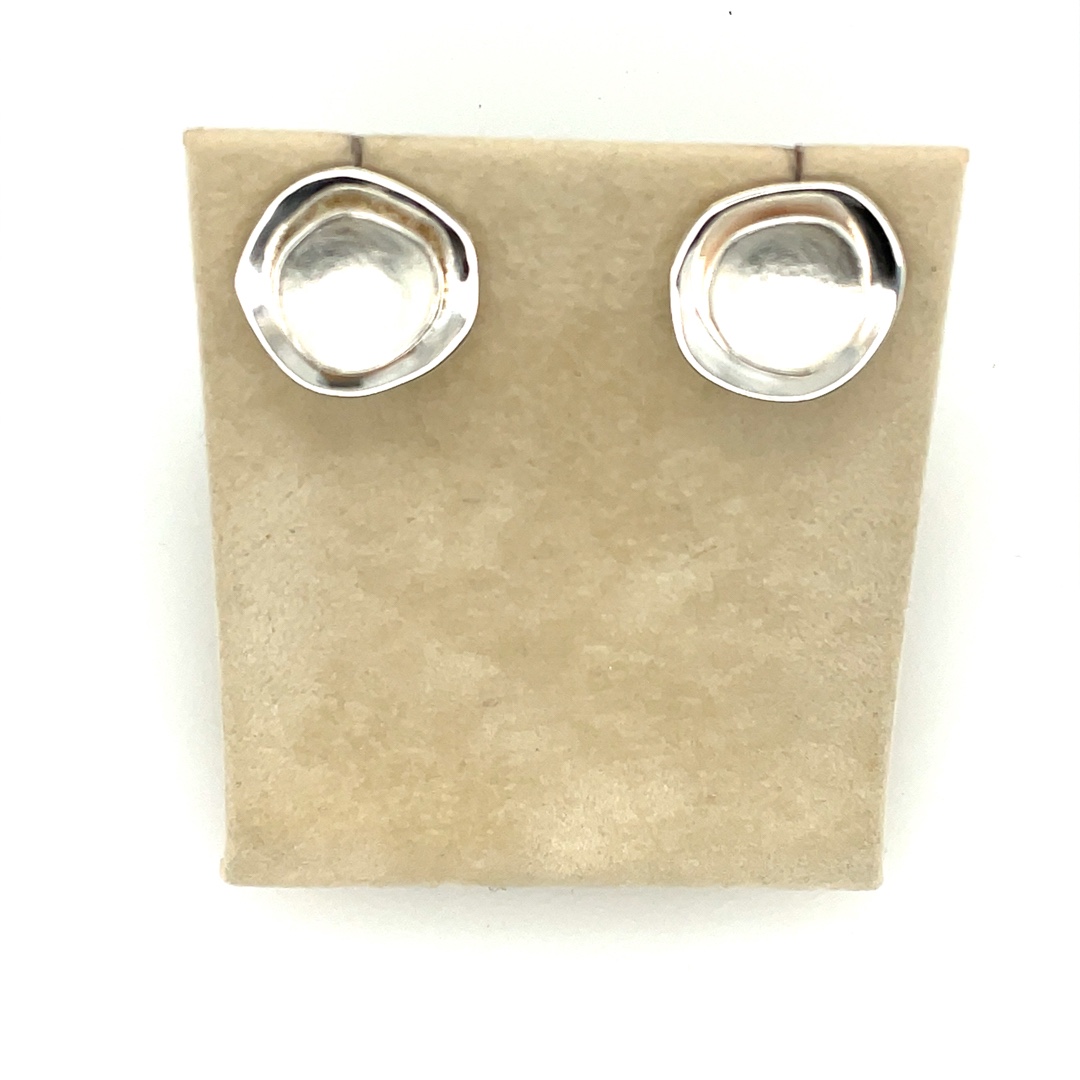 Double Satellite Dish Sterling Earrings with White Gold Hooks for Hidden Dangles