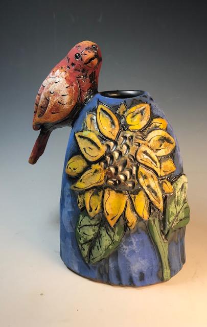Red Bird Sunflower Vase