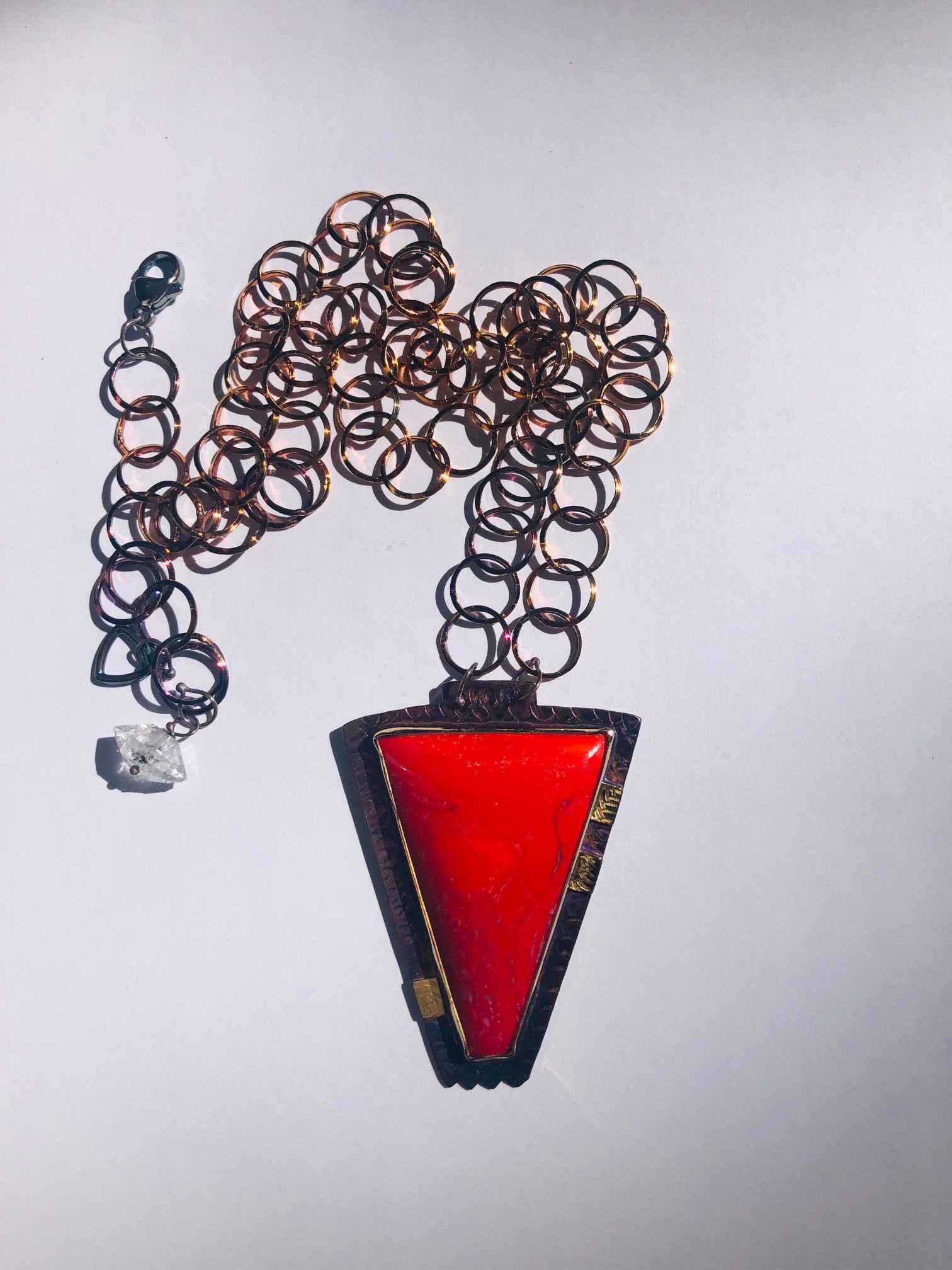 Image 1 for Sterling, 22k Gold and Rosarita Glass Necklace Sterling, 22k Gold and Rosarita Glass Necklace