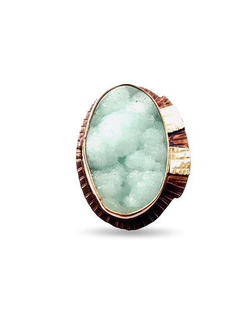 Image of 4 Sterling Silver, Fine Silver Bezel, 18k Gold, and Hemimorphite Ring - Size 8 by  