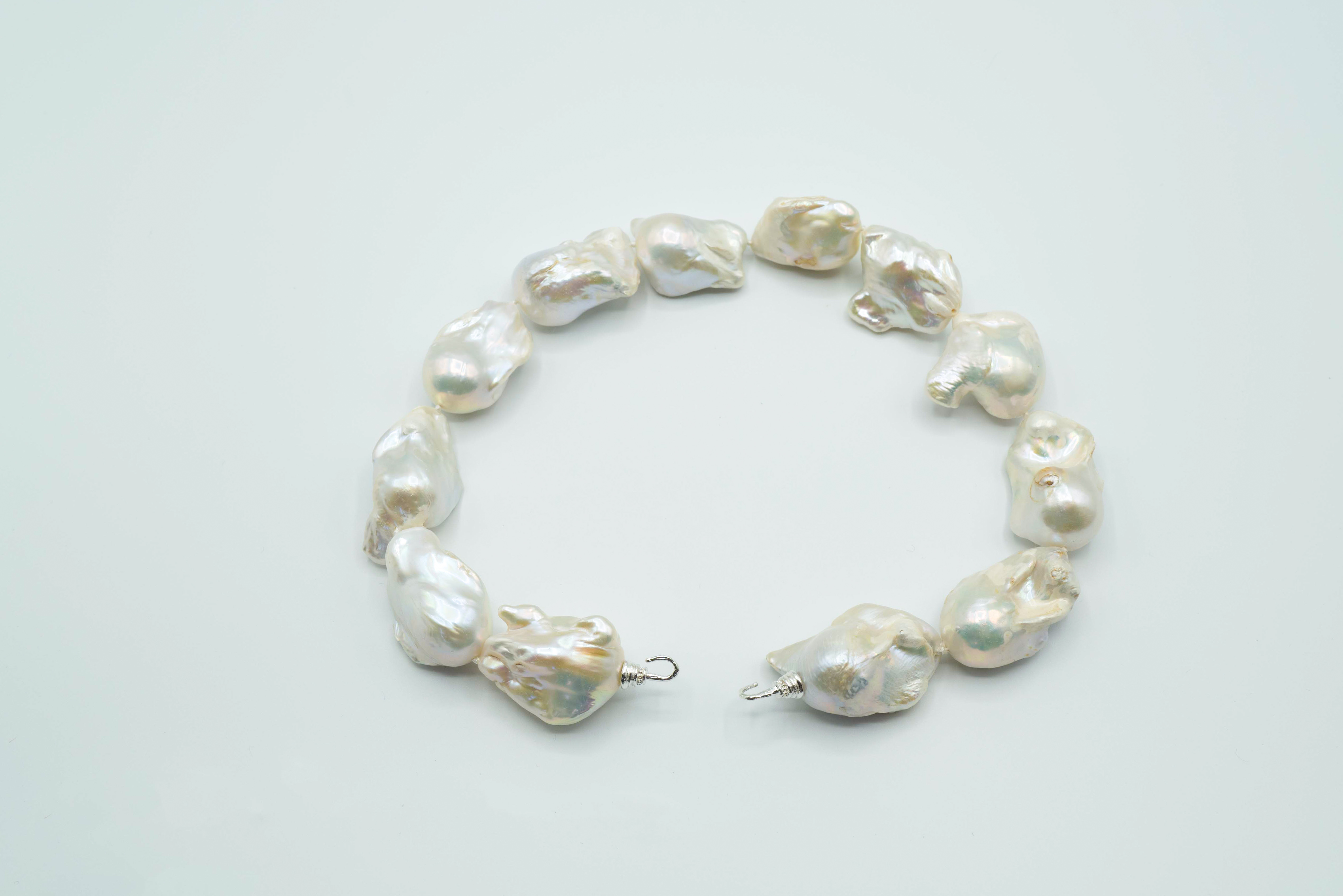 Giant Freshwater High Luster Drop Baroque Pearls with Hand Cast Brass Hooks Hand Knotted on Silk